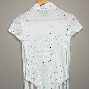Women's Small White Fringe Bodysuit with Gold Accents
